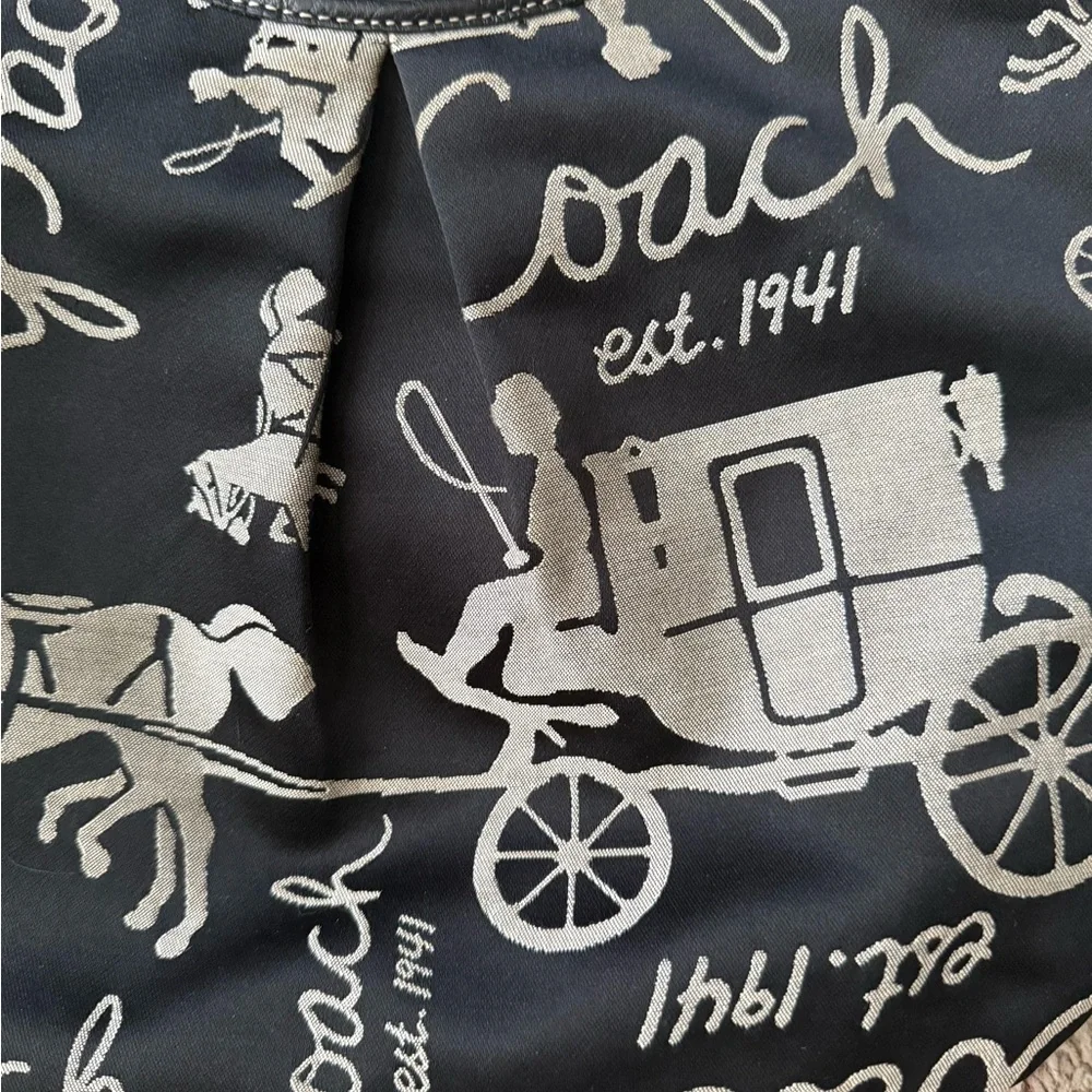 Vintage Coach Y2K Horse & Carriage Script Hobo Shoulder Bag Black Silver